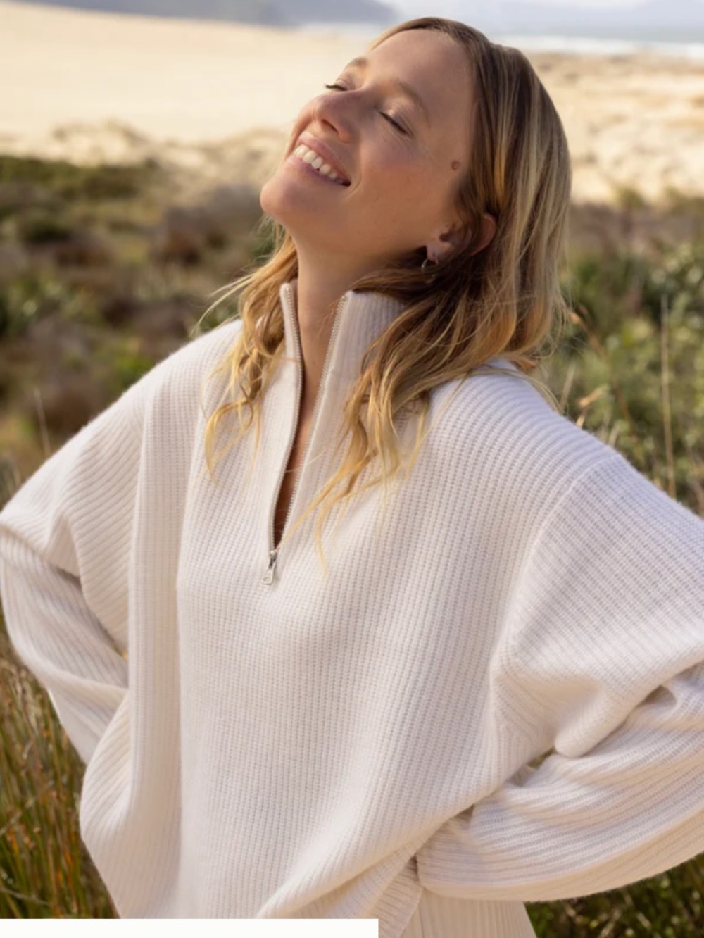 Lands End Drifter Shaker Wedge Quarter Zip Sweater white 100% Cotton